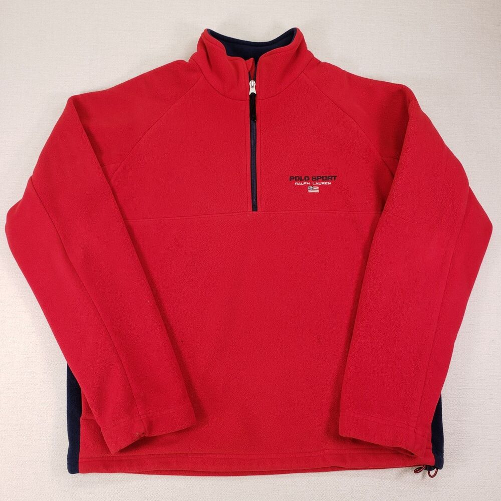 Polo Sport Ralph Lauren Fleece Quarter 1/4 Zip Vintage Y2K Red Blue Mens Large